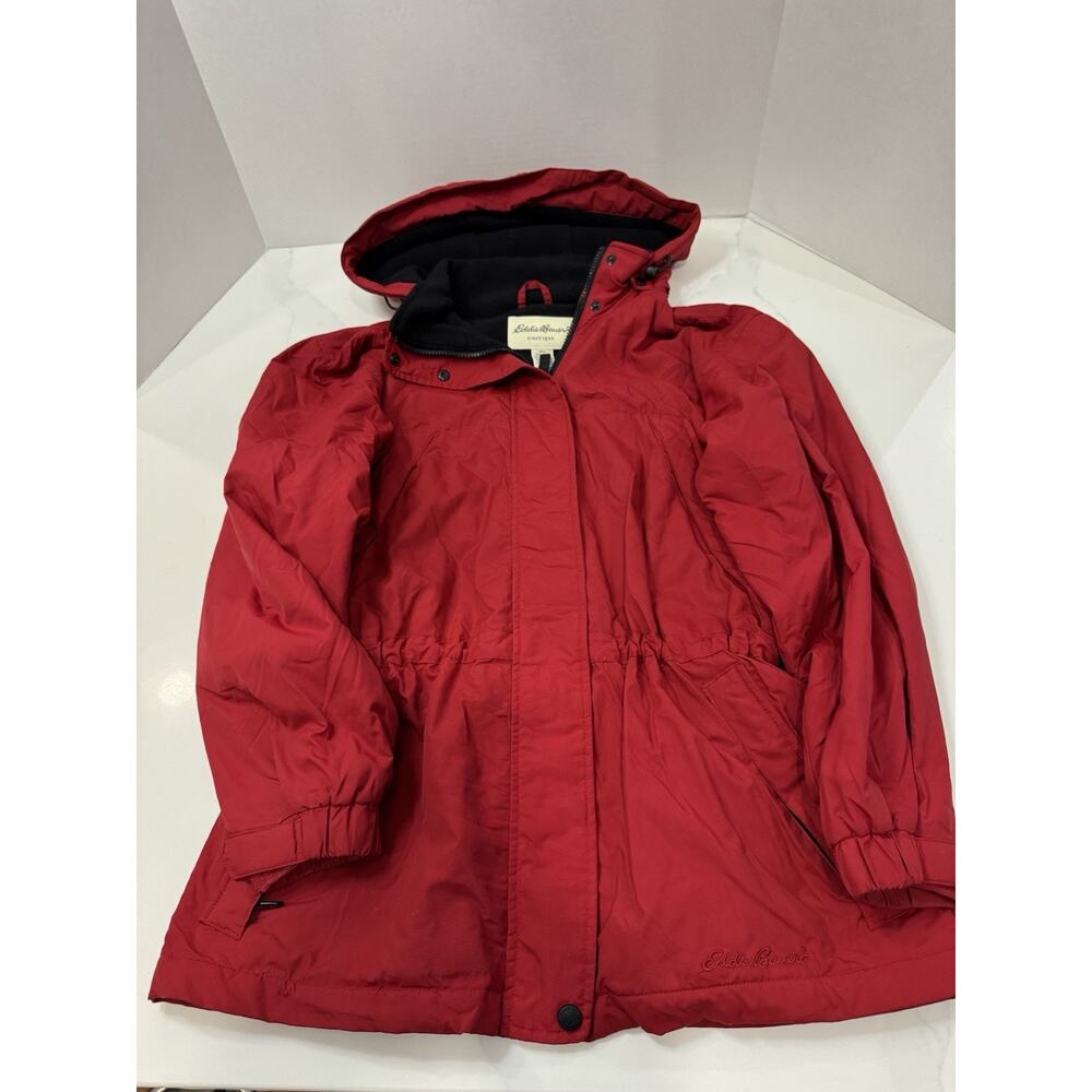 Eddie Bauer Men's Red Full Zip Hooded Fleece Lined Parka 90s Vintage Size Medium